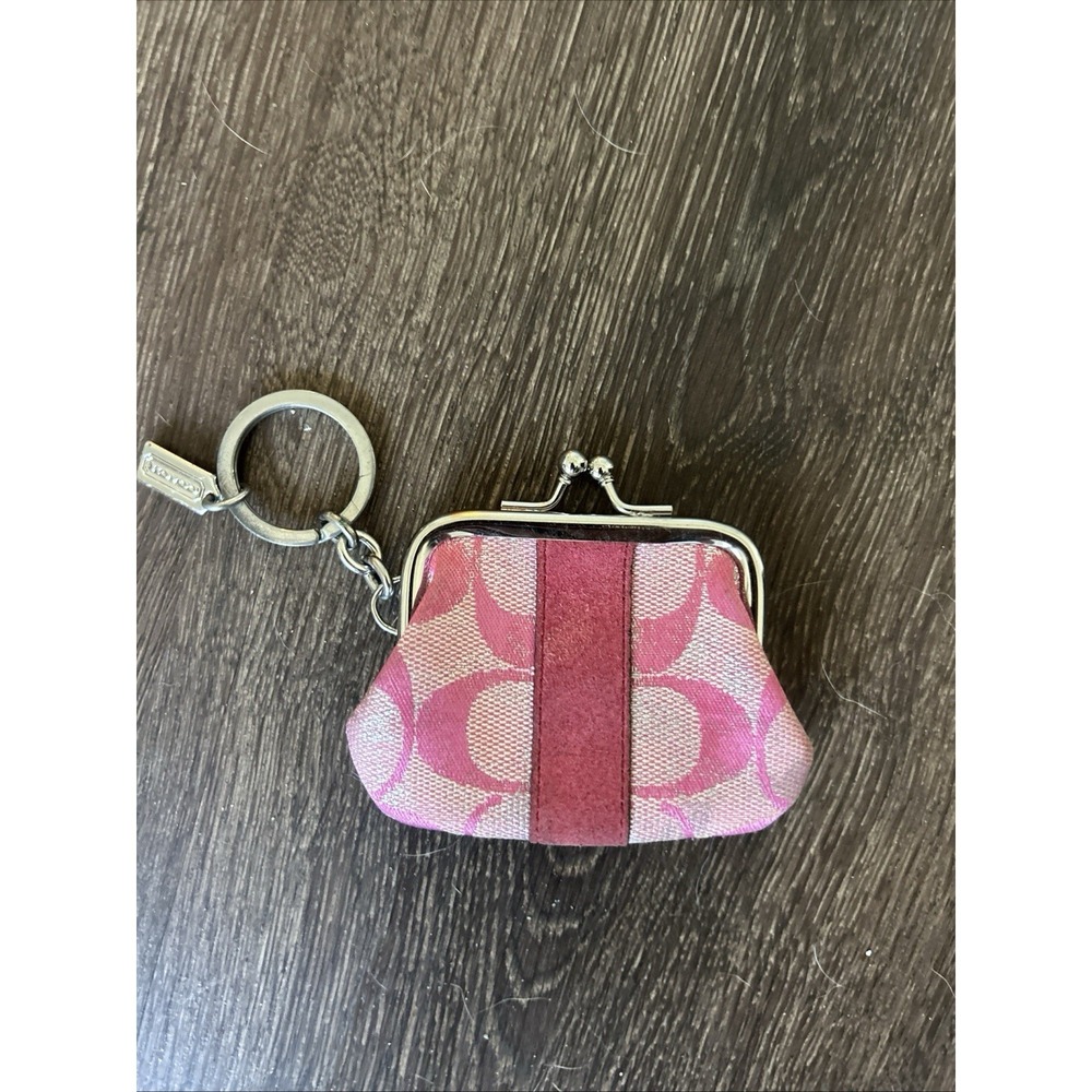 Vintage‎ Coach Ltd Ed Optic Mini Pink Kisslock Signature Coin Purse Rare SO CUTE